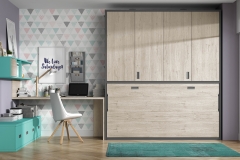 CAMA ABATIBLE HORIZONTAL CON ARMARIO DE PUERTAS PLEGABLES.