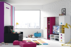 CUANDO DE UN DORMITORIO QUEREMOS HACER UNA SALA DE ESTAR, PODEMOS PONER UNA CAMA VERTICAL CON SOFÁ.