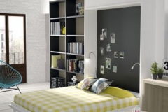DETALLE DE LA APERTURA DE LA CAMA ABATIBLE VERTICAL. SE FABRICA EN DIFERENTES ACABADOS Y TIRADORES.