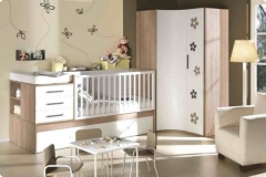 HABITACIÓN INFANTIL CON CUNA CONVERTIBLE CON CUNA ARRASTRE, CAJONES , DIÁFANO ,CAMBIADOR Y ARMARIO DE RINCÓN.