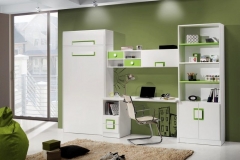 CAMA ABATIBLE VERTICAL LACADA, CON MESA ESTUDIO ,LIBRERÍA CON PUERTAS Y ALTO TRAMPÓN.
