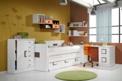 CAMA COMPACTA LACADA CON ARCON ZAPATERO Y MESA ESTUDIO.