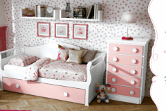 DORMITORIO JUVENIL LACADO, CON CAMA NIDO Y CHINFFONIER.