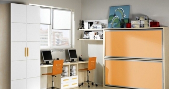 MUEBLE JUVENIL CON LITERA ABATIBLE HORIZONTAL Y MESA ESTUDIO.