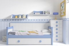 CAMA NIDO CON CHINFFONIER EN TONOS PASTELES.