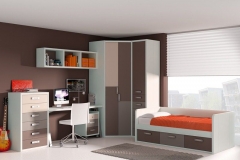 CAMA NIDO CON CAJONES CON UN ARMARIO DE CHAFLÁN CON DIFERENTES COLORES.
