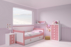 CAMA NIDO CON BRAZOS GÓNDOLA CON UNA COMBINACIÓN DE COLORES Y TIRADORES PARA LA PRINCESA DE LA CASA.
