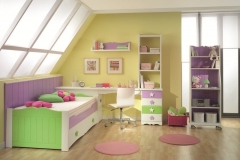 FOTOGRAFÍA COMPUESTA POR CAMA NIDO Y MESA ESTUDIO CON DIFERENTES COLORES