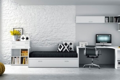 CAMA NIDO CON ARRASTRE CON UNA MESA DE RINCÓN.