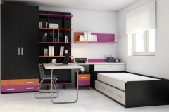 CAMA NIDO CON CAJONES CON UNA MESA ESTUDIO EN RINCÓN Y ESTANTERÍA SINGULAR