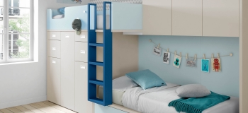 MUEBLE JUVENIL CAMA TREN CON PUENTE DE GRAN CAPACIDAD.