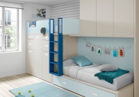 MUEBLE JUVENIL CAMA TREN CON PUENTE DE GRAN CAPACIDAD.