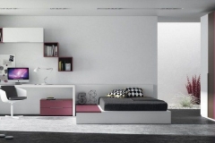 DORMITORIO CON TATAMI PARA COLCHÓN DE 1.50 X 1.90, CON MESA ESTUDIO, ARMARIOS Y MÓDULOS A PARED.
