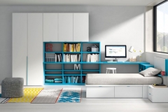 DORMITORIO JUVENIL, CON TATAMI, MESA ESTUDIO,ESTANTERÍA Y ARMARIO CON PUENTE.