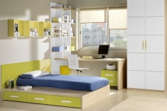 HABITACIÓN JUVENIL CON TATAMI, ARMARIO, MESA ESTUDIO Y ESTANTERÍA.