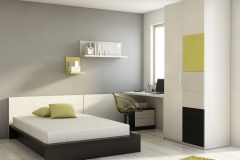 TATAMI FIJO, CON MESA ESTUDIO, PANELES, ARMARIO Y ESTANTES DE PARED. SE FABRICA EN DIFERENTES ACABADOS.
