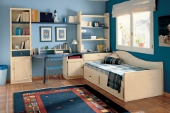 HABITACIÓN JUVENIL EN PI, NO MACIZO LACADO CON CAMA NIDO, ARCÓN, LIBRERÍA CON PUERTA Y CAJÓN Y ESTANTERÍA.