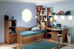 HABITACIÓN JUVENIL EN MADERA DE PINO, CO CAMA NIDO, ARCÓN MESA ESTUDIO, LIBRERÍA Y ESTANTE DE PARED.
