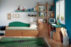 JUVENIL EN PINO MACIZO ; CON CAMA NIDO,MESA ESTUDIO Y ESTANTERÍA,